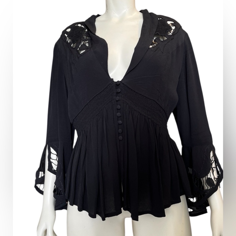 Free People Black Lace Detail Blouse. My Loss Is Your Gain!